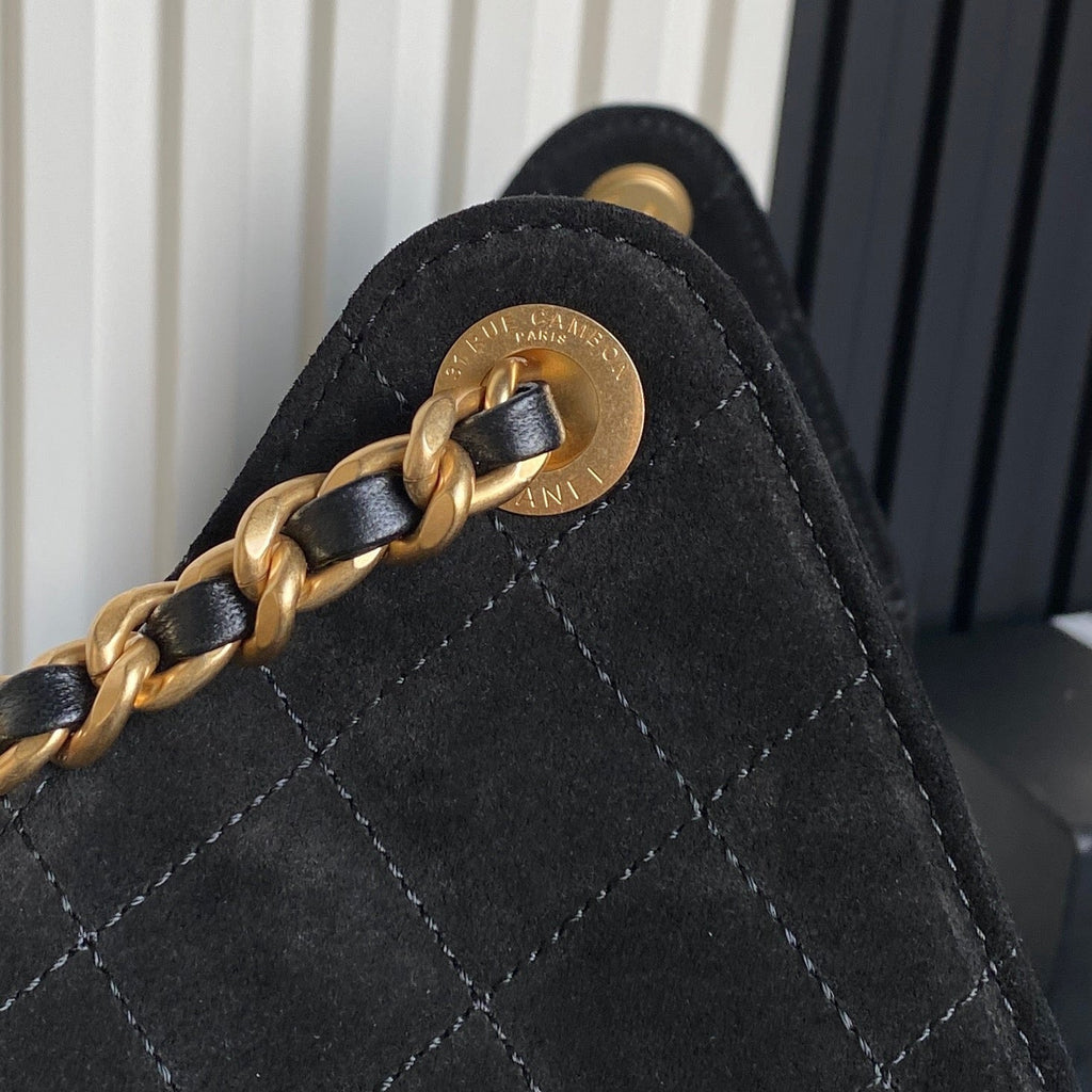 ミディアムハンドバッグ 40インチ ブラックスエード ゴールド金具