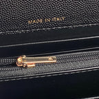 25C FLAP BAG 18 IN BLACK SHINY GRAINED CALFSKIN GOLD HARDWARE