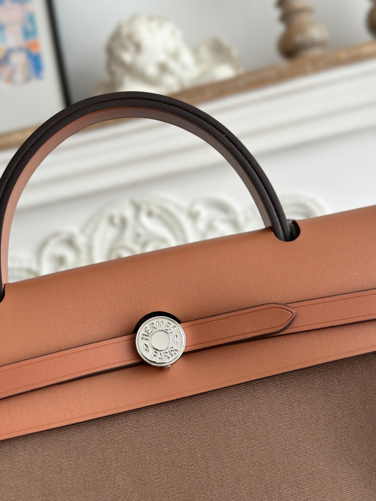 ZIP CABINE 31 BAG IN CHOCOLATE BROWN CANVAS AND BRONZE BROWN CALFSKIN