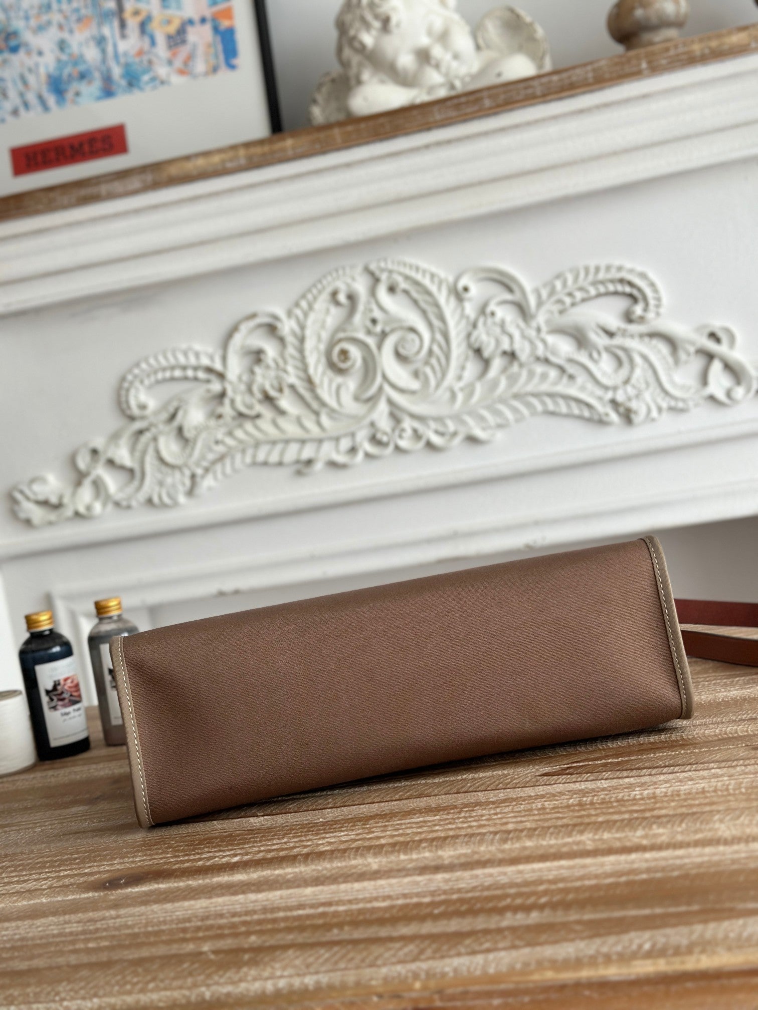 ZIP CABINE 31 BAG IN CHOCOLATE BROWN CANVAS AND BRONZE BROWN CALFSKIN