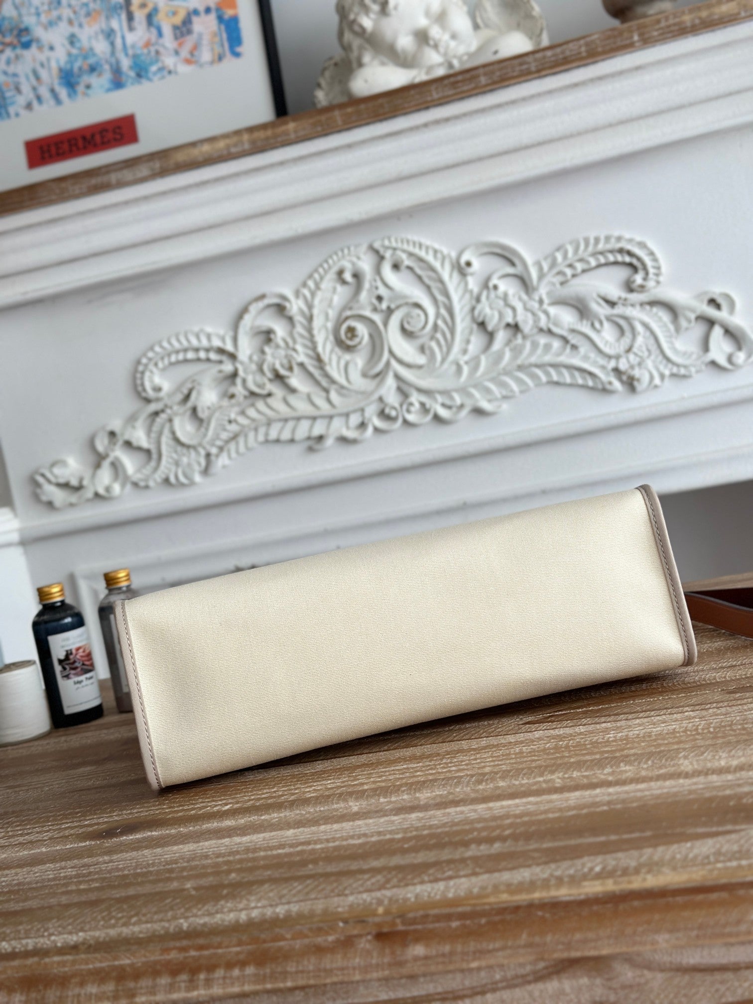 ジップ キャビン 31 バッグ（ホワイトクリームキャンバスとブロンズブラウンカーフスキン）