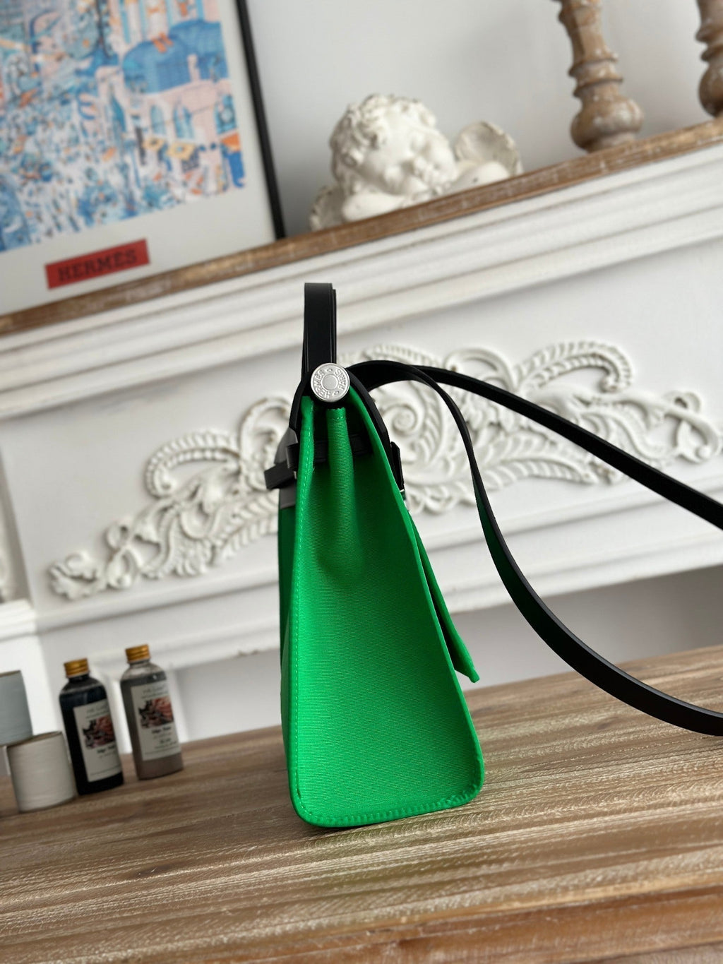 ジップ キャビン 31 バッグ（エメラルドグリーン キャンバスとブラック カーフスキン）