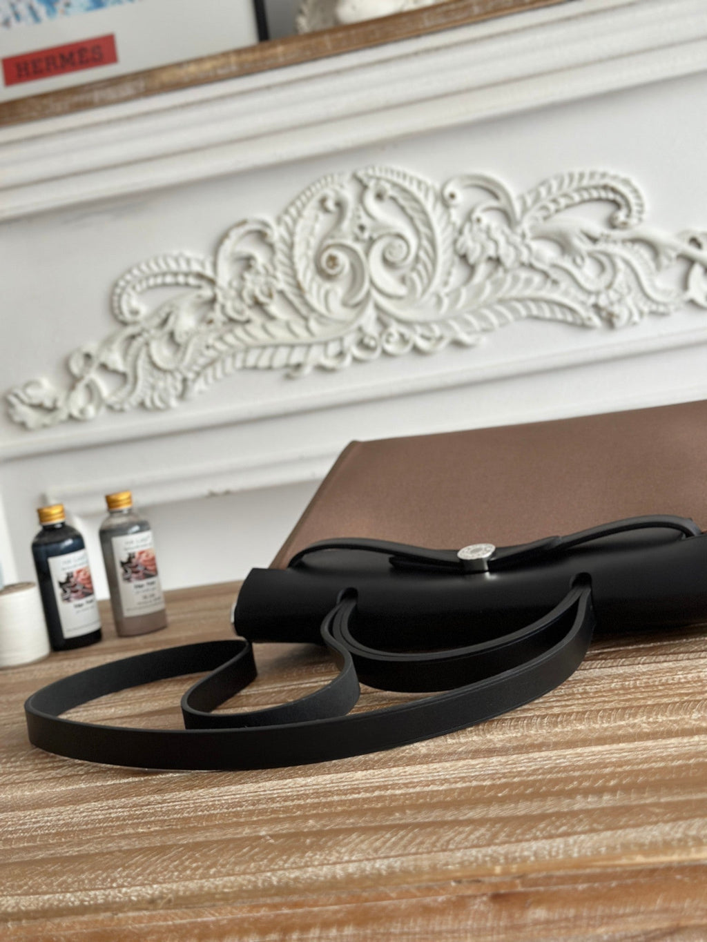 ZIP CABINE 31 BAG IN CHOCOLATE BROWN CANVAS AND BLACK CALFSKIN