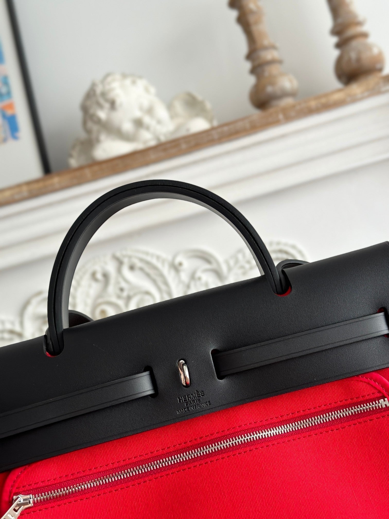 ZIP CABINE 31 BAG IN CLASSIC RED CANVAS AND BLACK CALFSKIN
