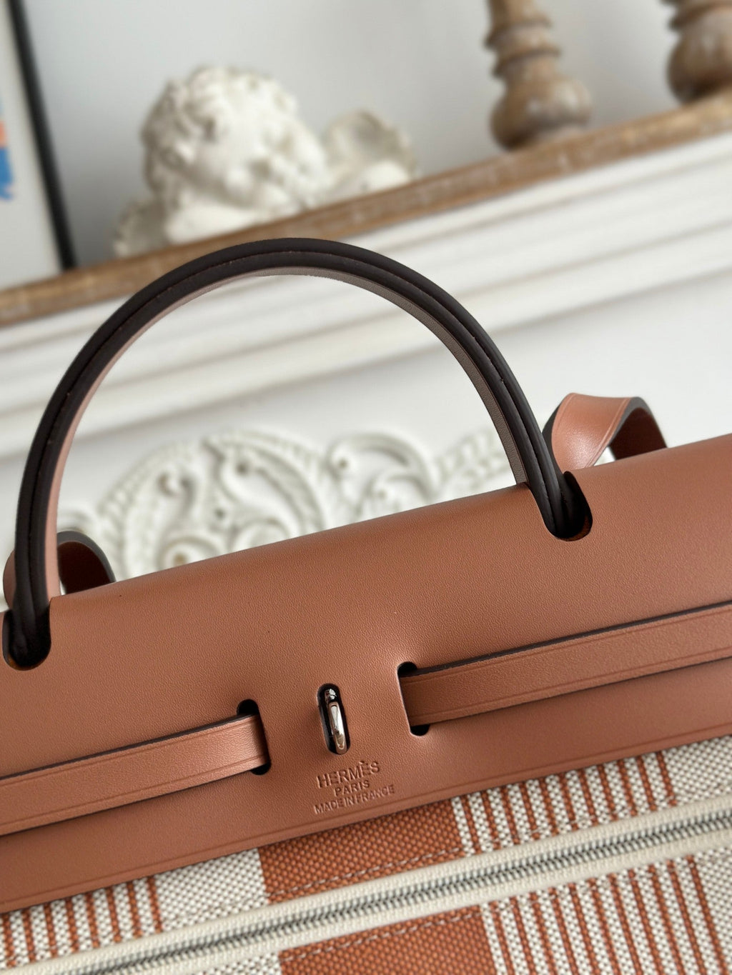 ジップ キャビン 31 バッグ ブロンズブラウン ミックスホワイト キャンバス＆カーフスキン