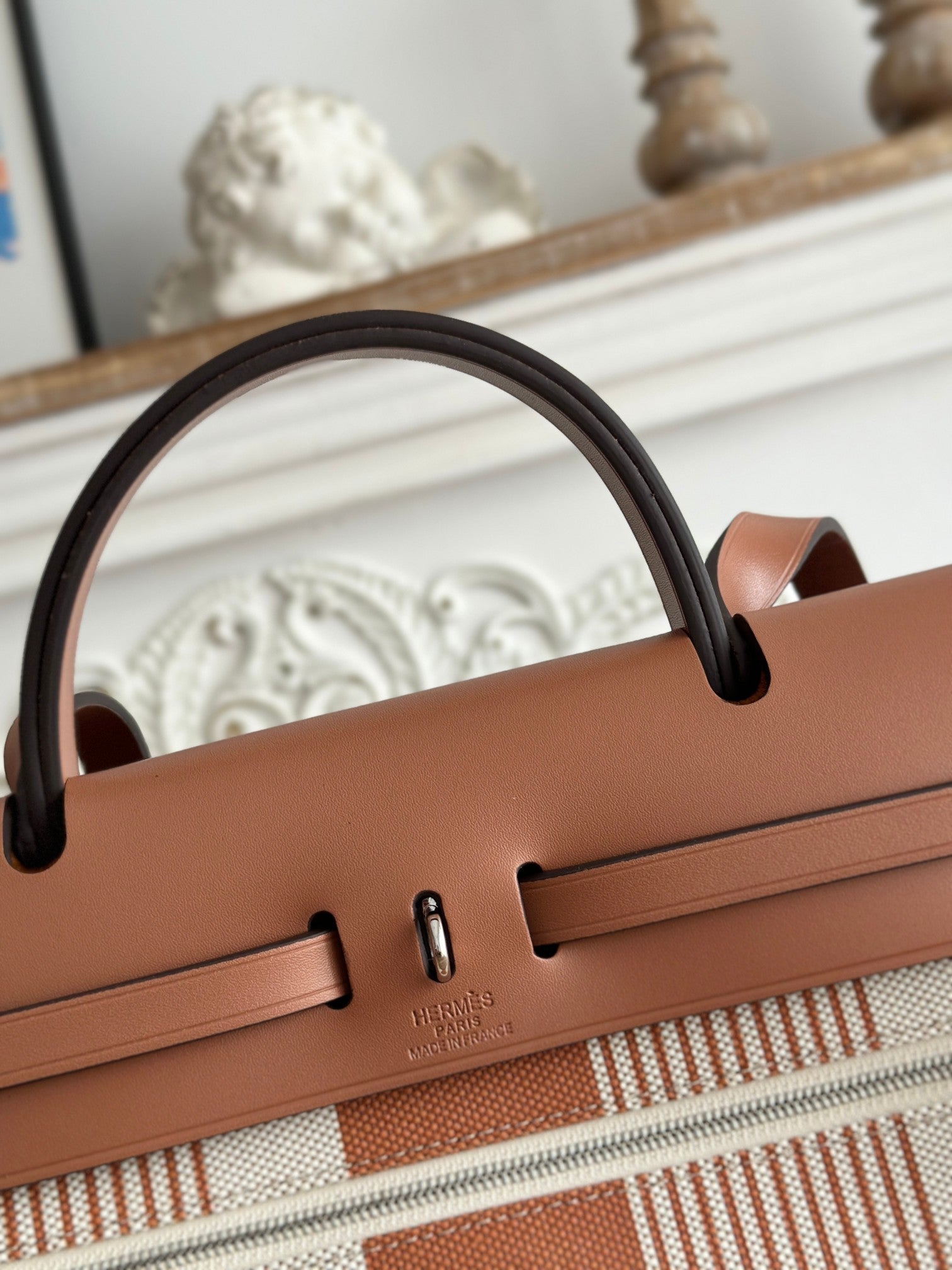 ジップ キャビン 31 バッグ ブロンズブラウン ミックスホワイト キャンバス＆カーフスキン