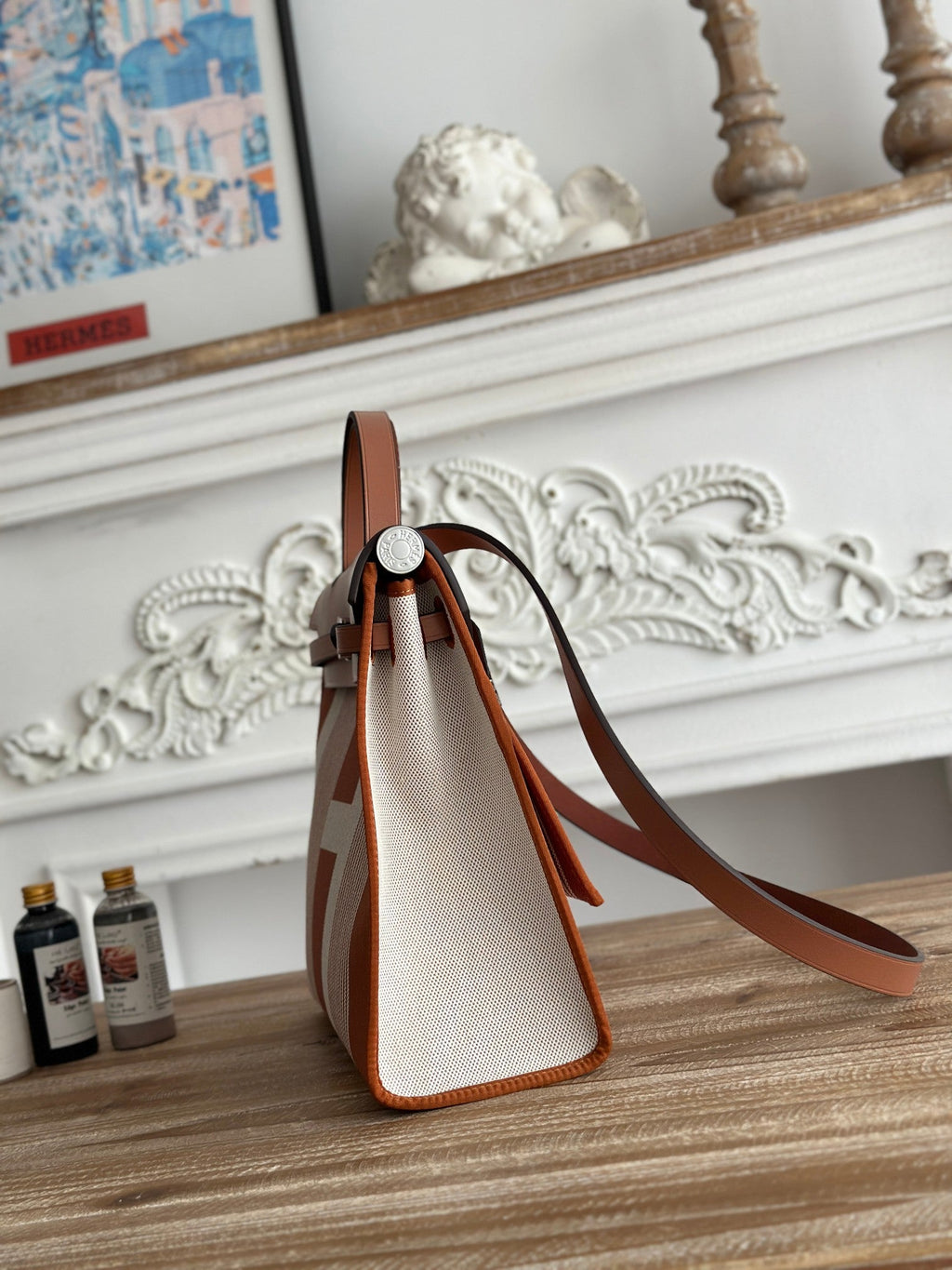 ジップ キャビン 31 バッグ ブロンズブラウン ミックスホワイト キャンバス＆カーフスキン