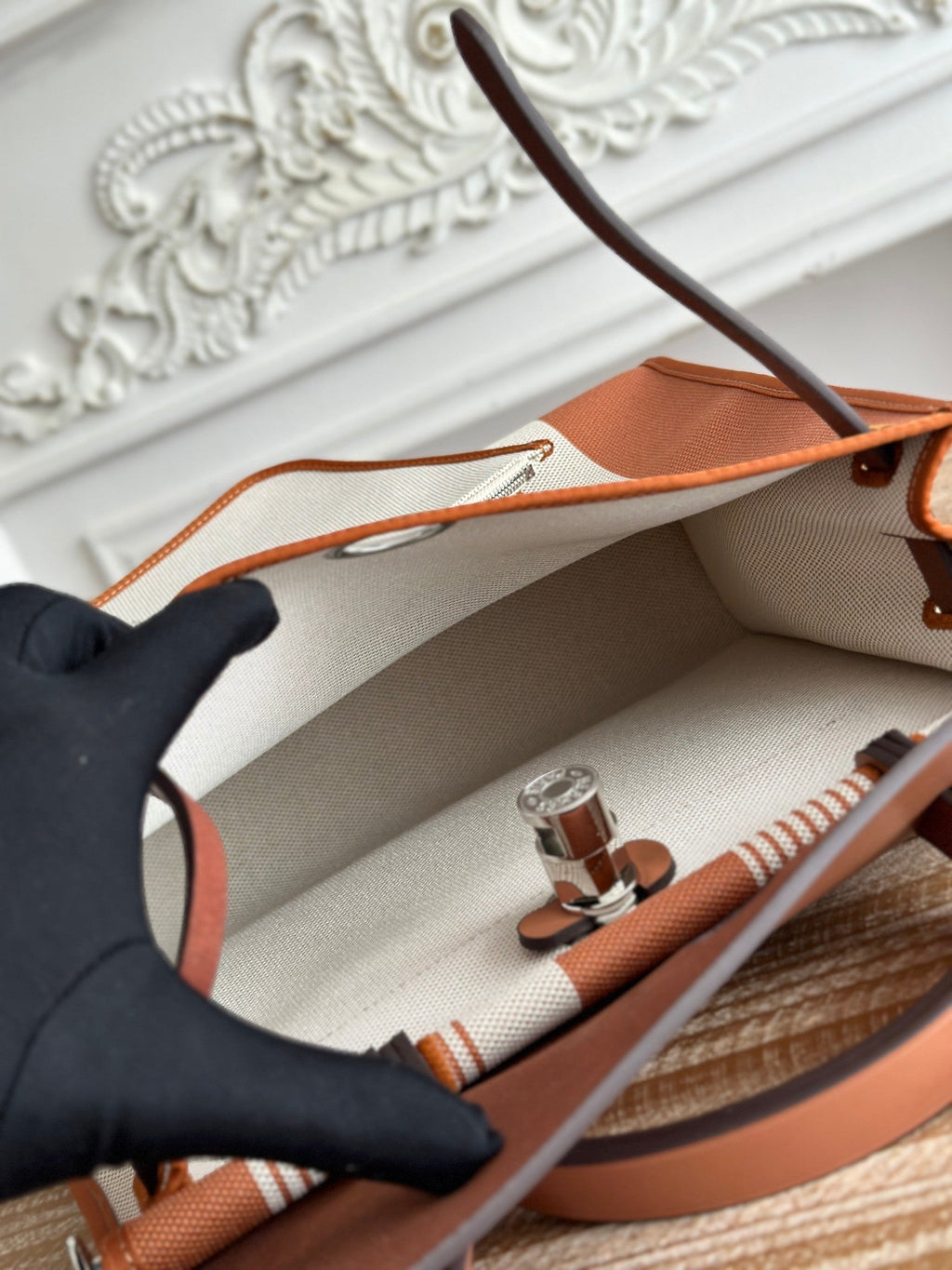 ジップ キャビン 31 バッグ ブロンズブラウン ミックスホワイト キャンバス＆カーフスキン