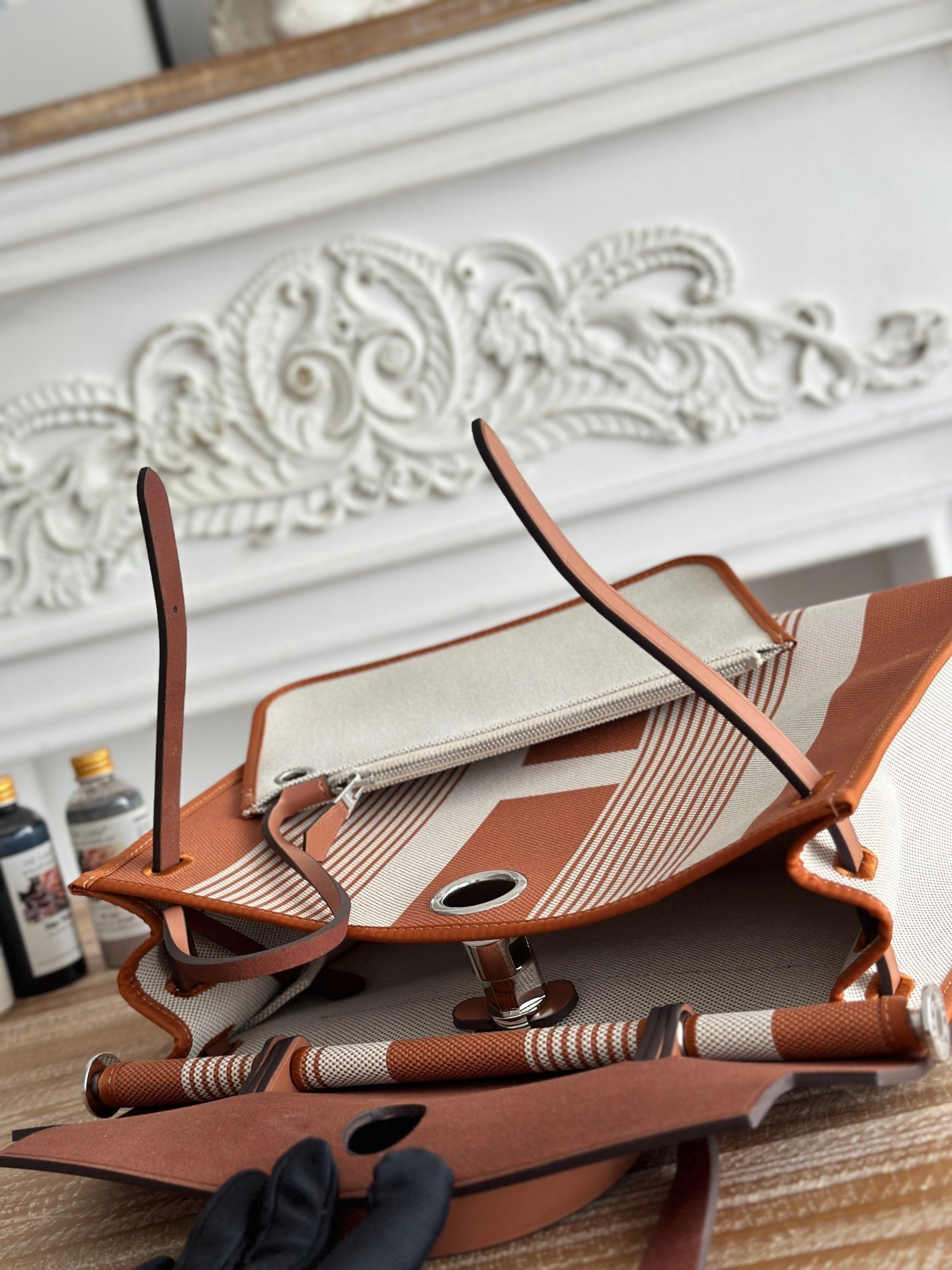 ZIP CABINE 31 BAG IN BRONZE BROWN MIX WHITE CANVAS AND CALFSKIN