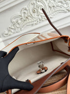 BOLSO HERBAG ZIP 31 RETOURNE BAG IN OFF-WHITE MIX BROWN H VIKING CANVAS AND COWHIDE