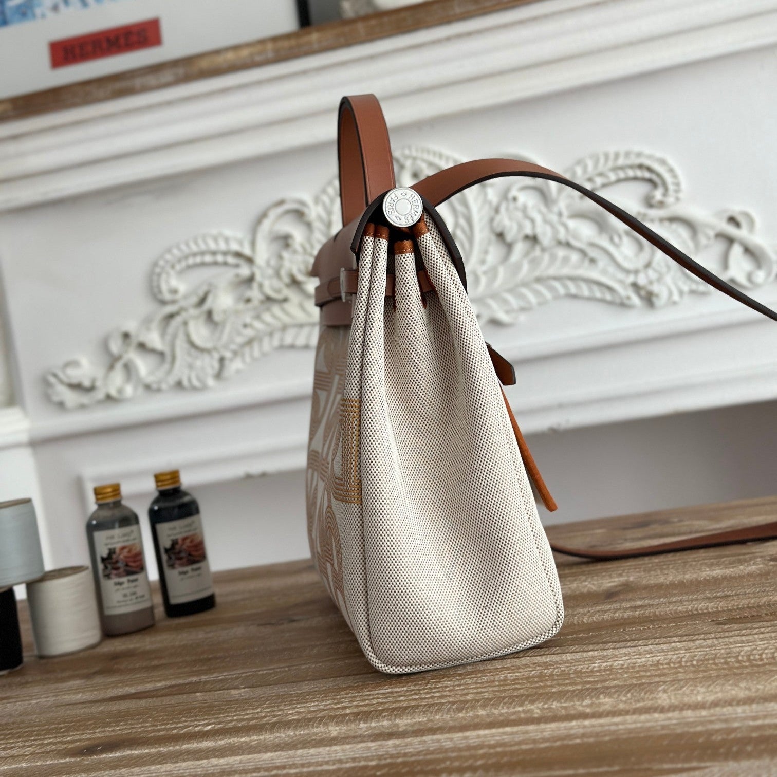 ハーブバッグ ジップ 31 ラッカー仕上げバッグ（オフホワイト ミックスイエロー H プルーム キャンバス）