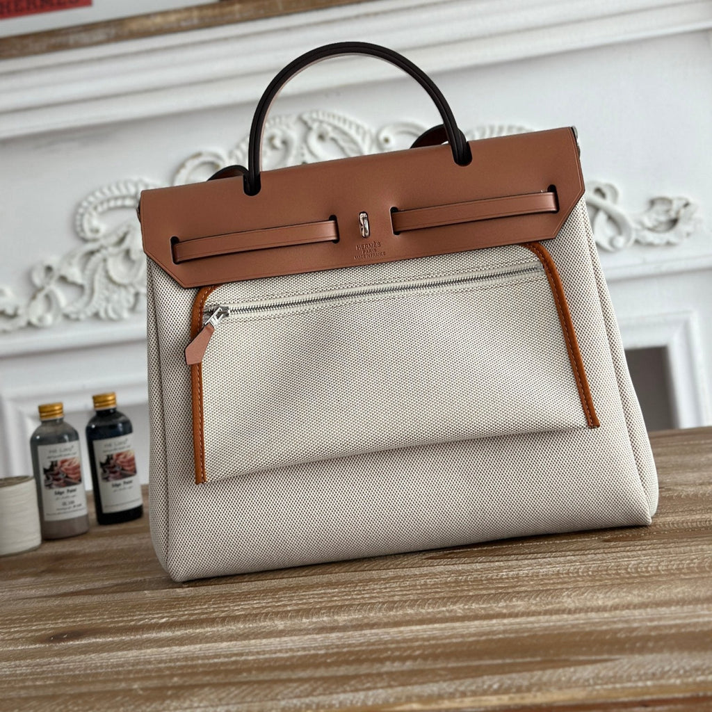 ハーブバッグ ジップ 31 ラッカー仕上げバッグ（オフホワイト ミックスイエロー H プルーム キャンバス）