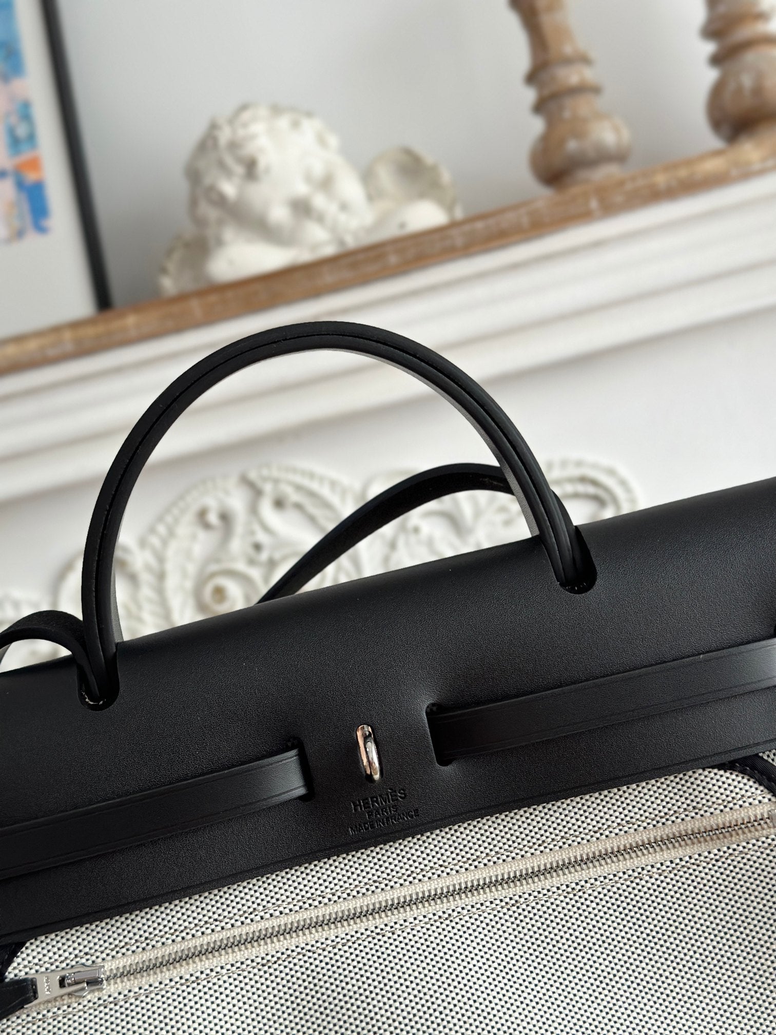 HERBAG ZIP 31 LAQUERED BAG IN OFF-WHITE MIX BLACK H PLUME CANVAS