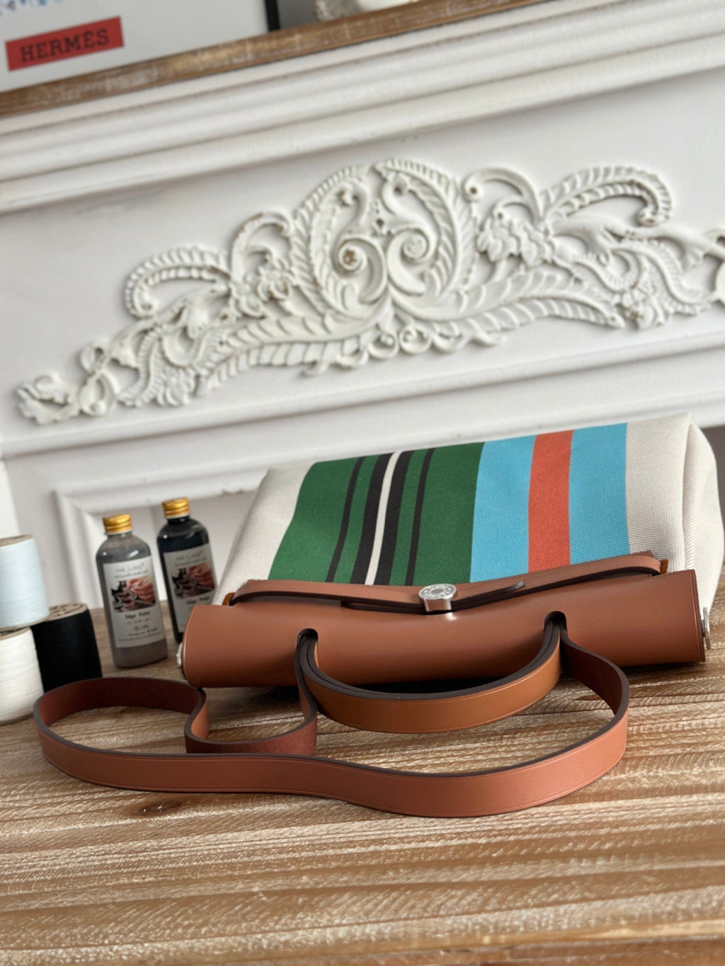 ハーブバッグ ジップ 31 ラッカー仕上げバッグ グリーン ミックス ブルー H プルーム キャンバス