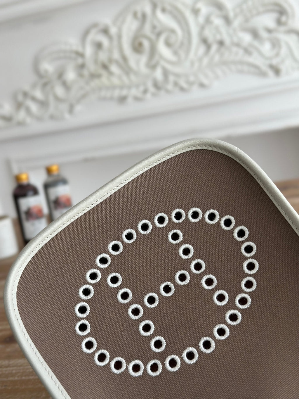 MINI NEO 17 EVELYNE BAG IN WENGE BROWN CANVAS AND WHITE CALFSKIN