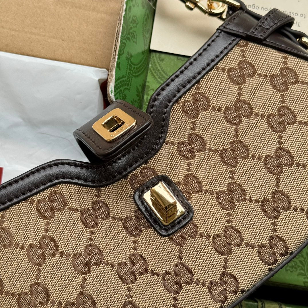 ムーンサイドショルダーバッグ 24インチ ベージュキャンバス＆ダークブラウンレザートリム