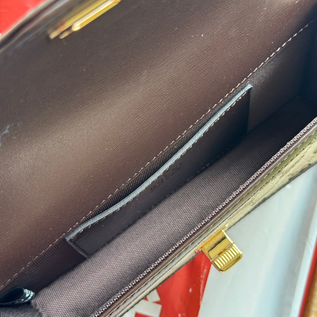 ルーチェ ミニショルダーバッグ 20 ベージュキャンバス＆ダークブラウンカーフスキントリム ゴールド金具