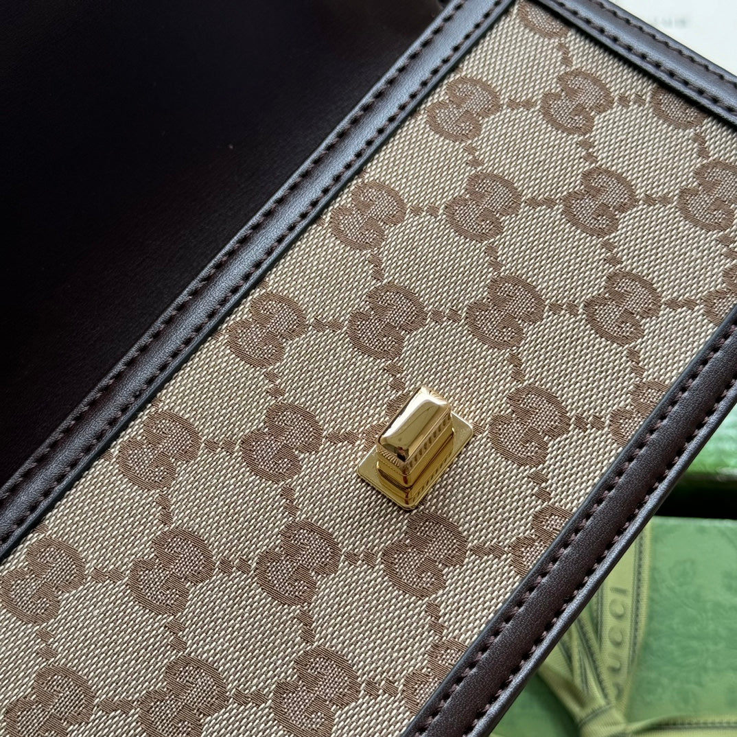 ルーチェ ミニショルダーバッグ 20 ベージュキャンバス＆ダークブラウンカーフスキントリム ゴールド金具