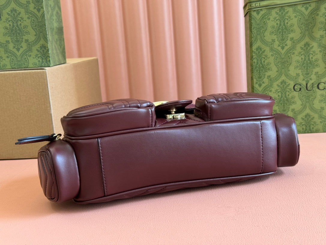 MARMONT SMALL MULTI-POCKET BAG 25 IN CURRANT RED CALFSKIN GOLD HARDWARE