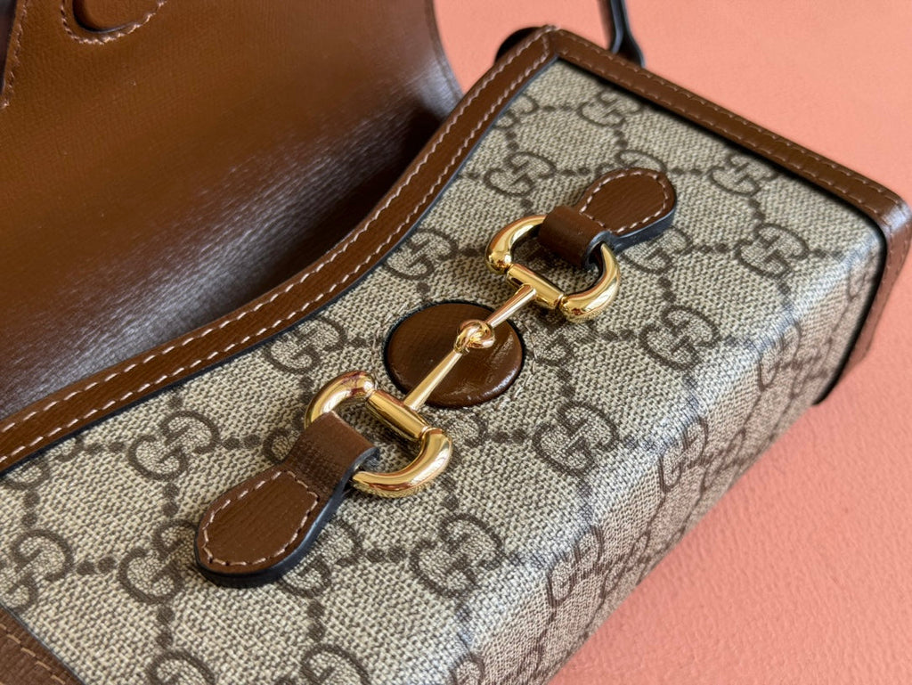 GGホースビット 1955 ミニ 18 バッグ ベージュ キャンバス＆ブラウン カーフスキン