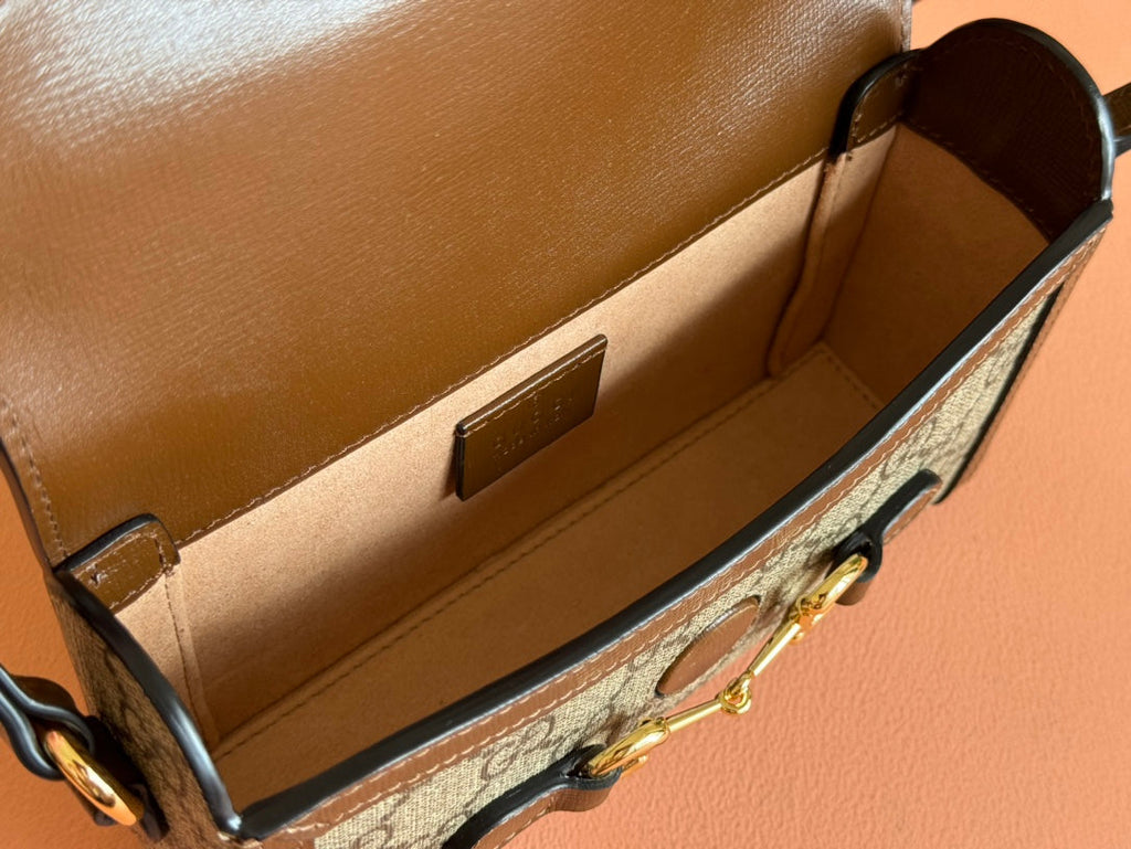 GGホースビット 1955 ミニ 18 バッグ ベージュ キャンバス＆ブラウン カーフスキン