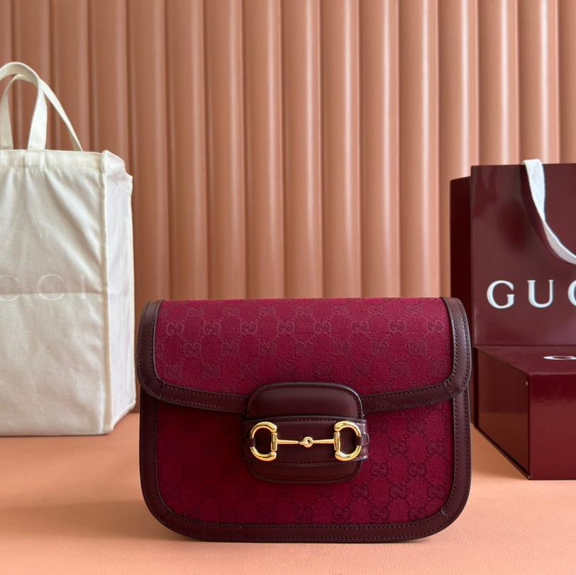 ホースビット 1955 ショルダーバッグ 25 ワインレッド キャンバス＆カーフスキン ゴールド金具