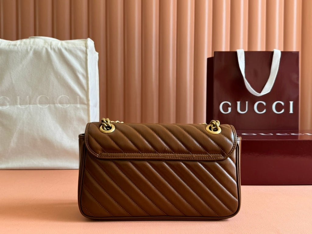 MARMONT MEDIUM SHOULDER BAG  26 IN BROWN MATELASSE CHEVRON LAMBSKIN