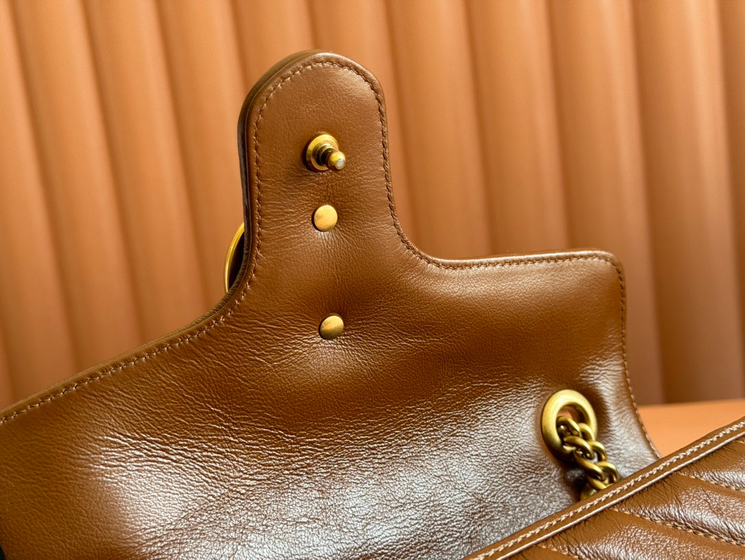 MARMONT MEDIUM SHOULDER BAG  26 IN BROWN MATELASSE CHEVRON LAMBSKIN