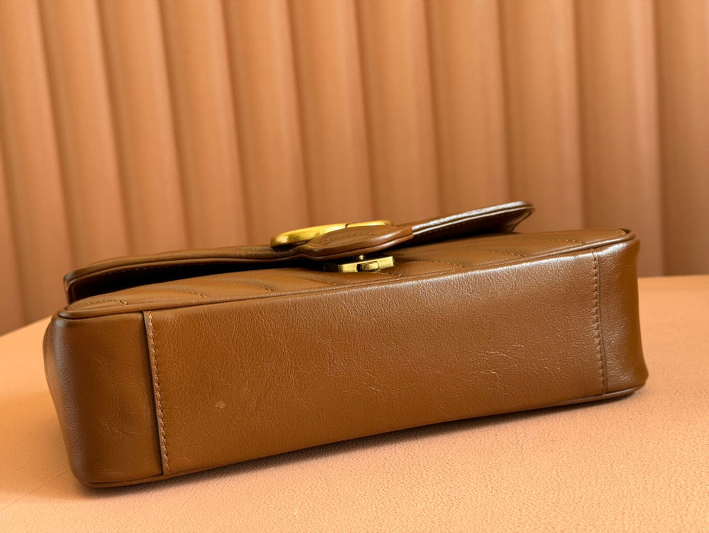 MARMONT MEDIUM SHOULDER BAG  26 IN BROWN MATELASSE CHEVRON LAMBSKIN