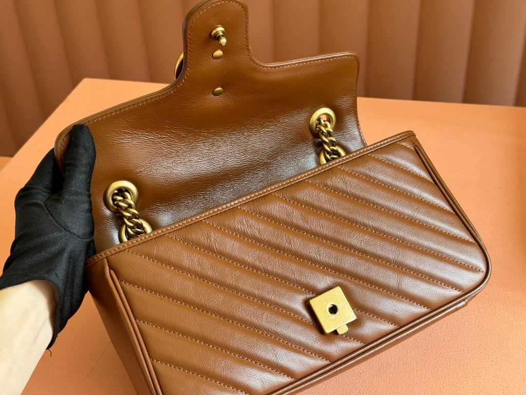 MARMONT MEDIUM SHOULDER BAG  26 IN BROWN MATELASSE CHEVRON LAMBSKIN