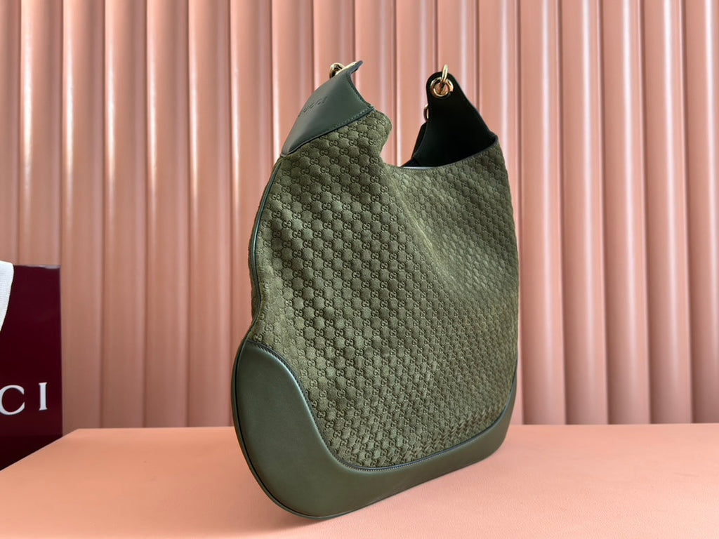 B ラージショルダーバッグ 49 アーミーグリーン GGエンボススエード