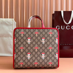 CHILDREN'S PRINTED DOG TOTE BAG 28.5 IN BEIGE AND DARK BROWN GG CANVAS RED TRIM