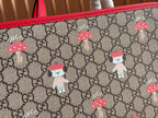 CHILDREN'S PRINTED DOG TOTE BAG 28.5 IN BEIGE AND DARK BROWN GG CANVAS RED TRIM