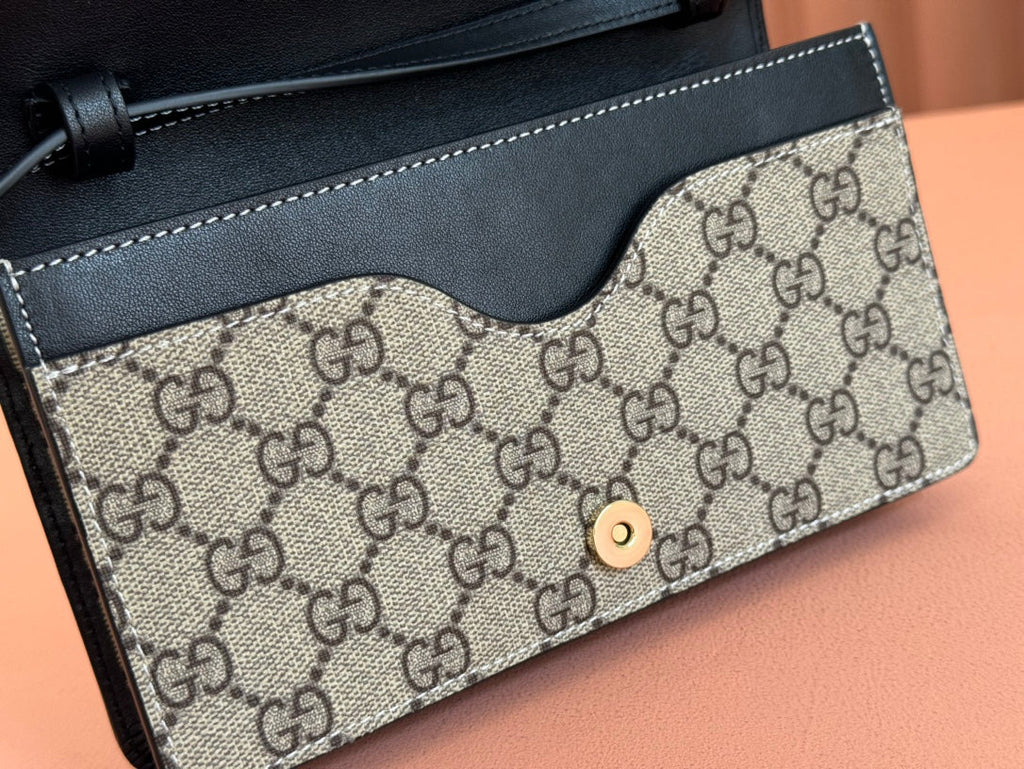 エンブレム ウォレット GGモノグラム 20 ダークブラウン＆ブラック カーフスキン