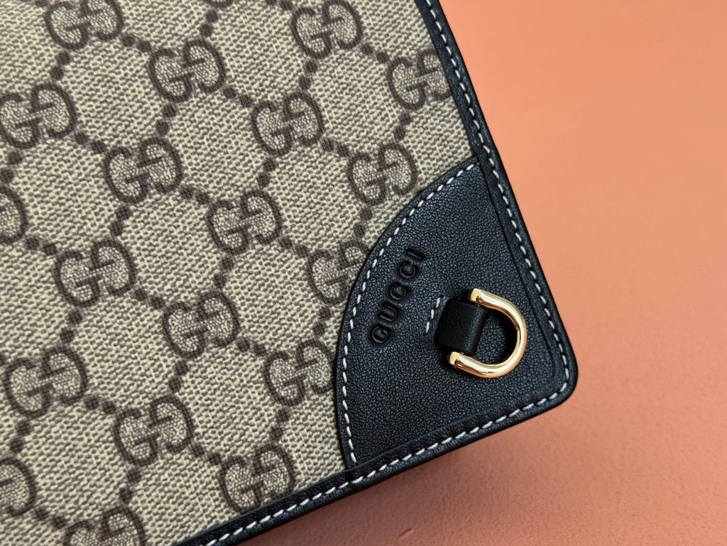 エンブレム ウォレット GGモノグラム 20 ダークブラウン＆ブラック カーフスキン