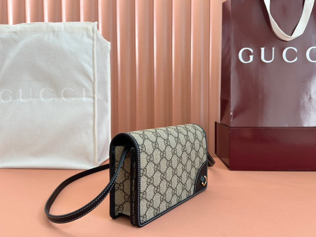 エンブレム ウォレット GGモノグラム 20 ダークブラウン＆ブラック カーフスキン