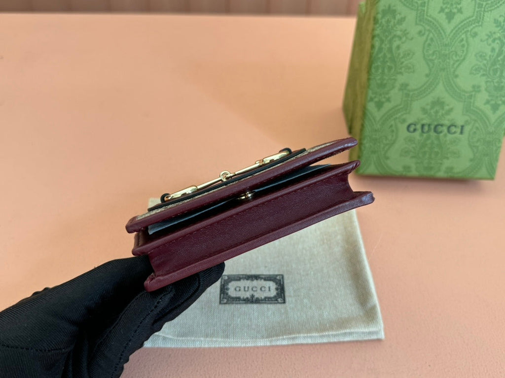 HORSEBIT 1955 CARD CASE WALLET 11 IN BEIGE DARK BROWN NEW GG AND ROSSO ANCORA RED CALFSKIN