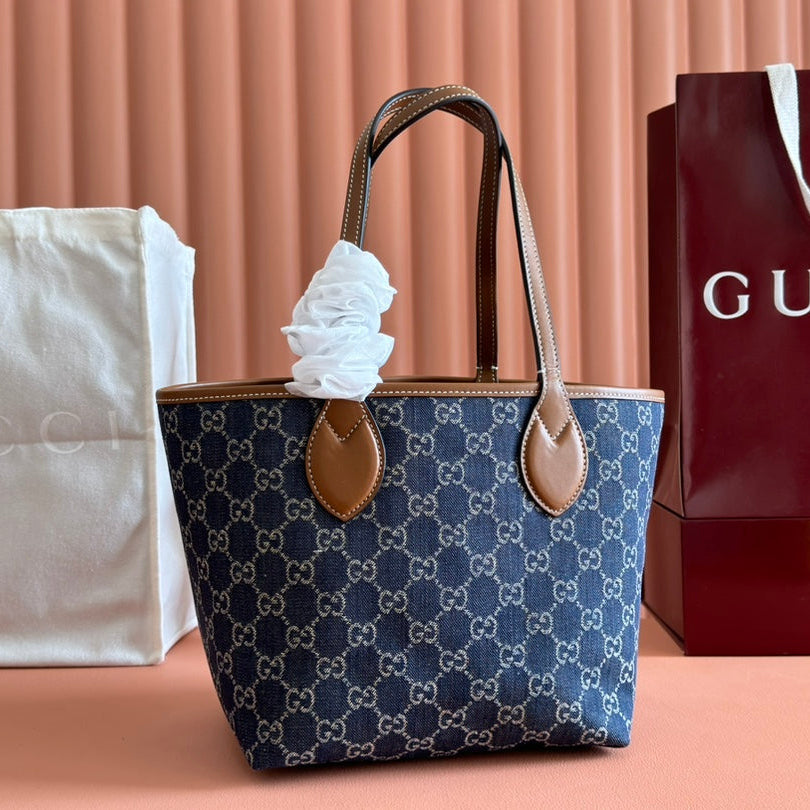 スモール トティッシマ リバーシブル トートバッグ 22インチ ダークブルーデニム 片面ブルースエード