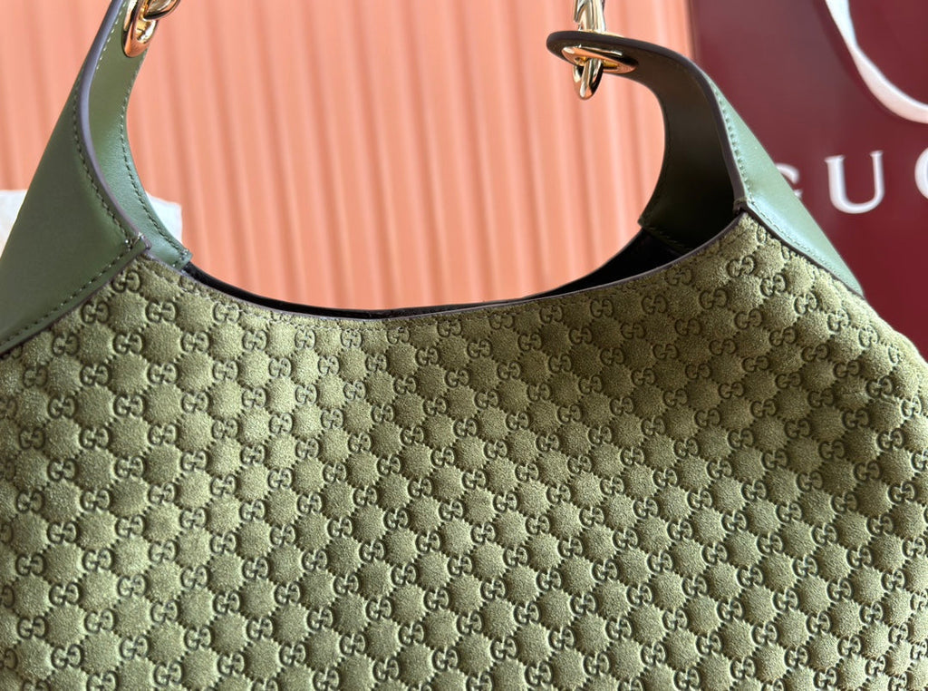 MEDIUM B SHOULDER BAG 42 IN DARK GREEN GG SUEDE