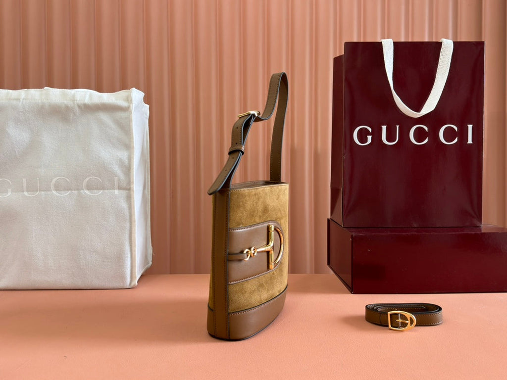 73 スモールバケットバッグ 20 ブラウン ソフトスエード＆カーフスキン