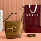 73 スモールバケットバッグ 20 ブラウン ソフトスエード＆カーフスキン