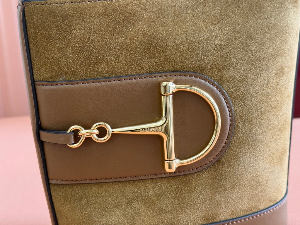 73 スモールバケットバッグ 20 ブラウン ソフトスエード＆カーフスキン