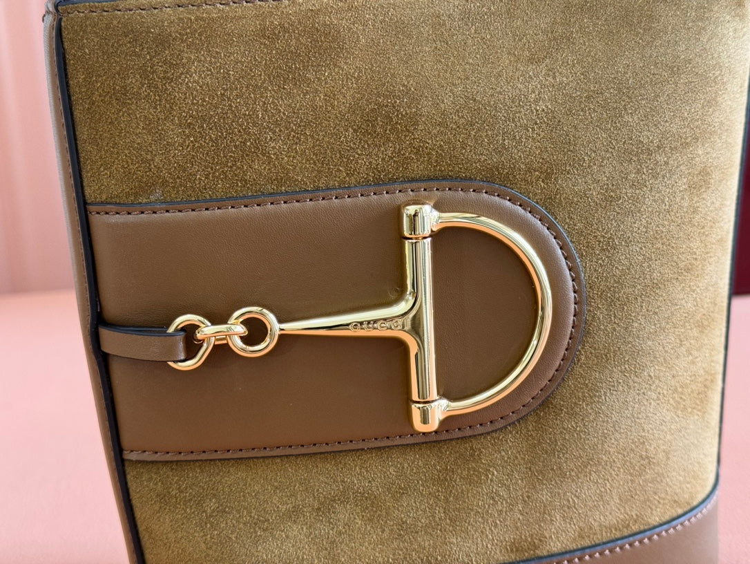 73 スモールバケットバッグ 20 ブラウン ソフトスエード＆カーフスキン