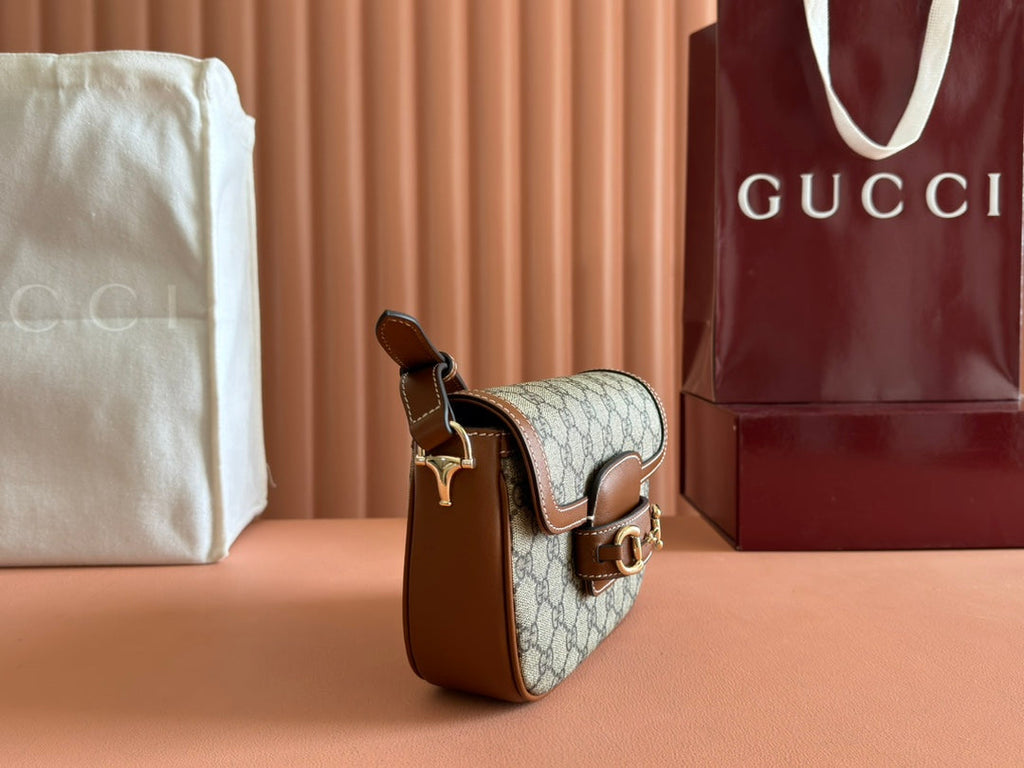 スモール ホースビット 1955 ショルダーバッグ 20 ベージュ＆ダークブラウン 新品 GGモノグラム カーフスキン