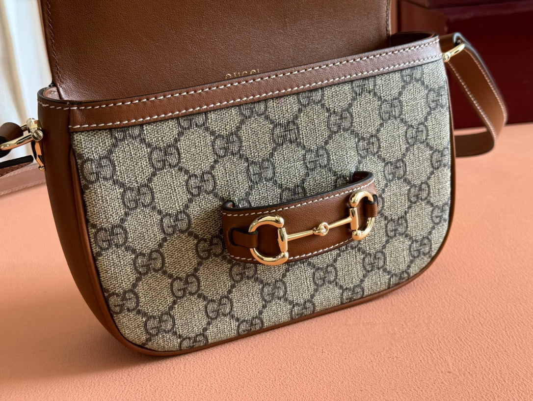 スモール ホースビット 1955 ショルダーバッグ 20 ベージュ＆ダークブラウン 新品 GGモノグラム カーフスキン