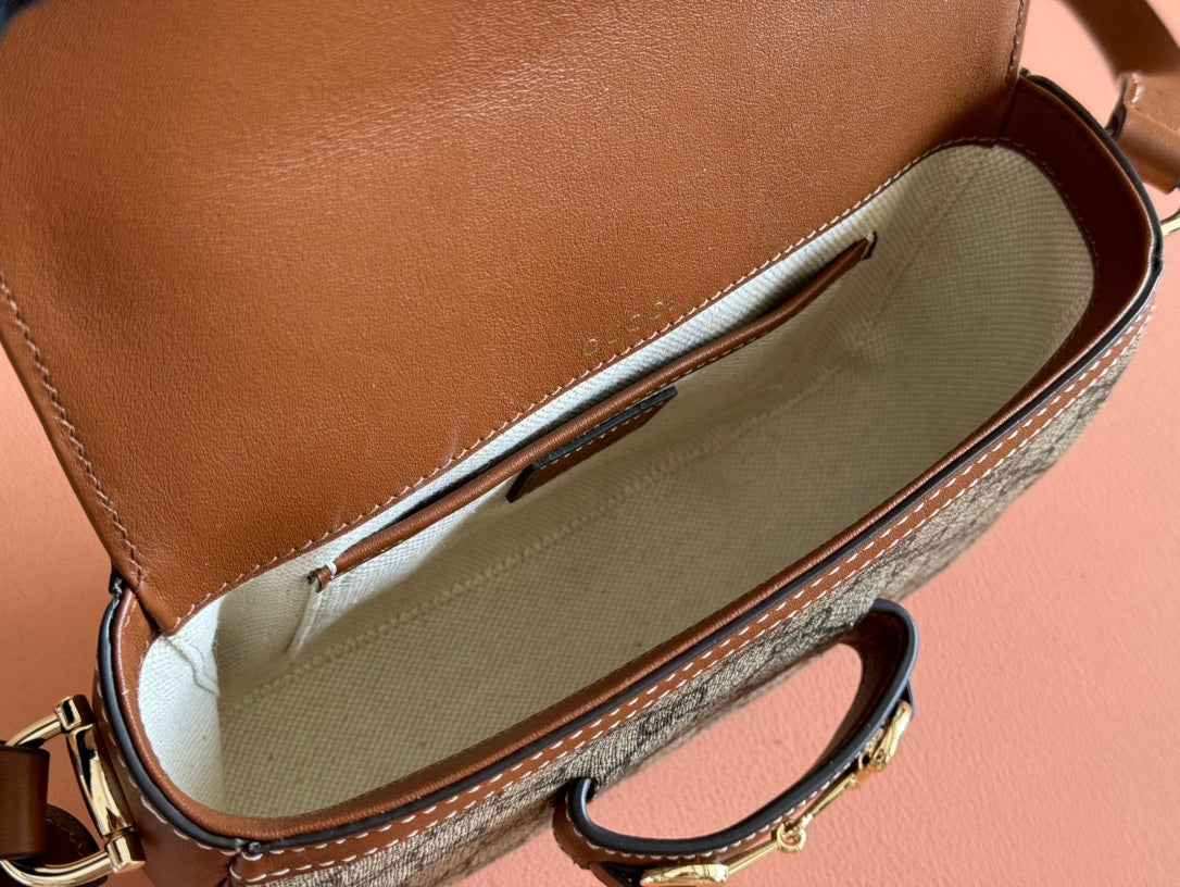 スモール ホースビット 1955 ショルダーバッグ 20 ベージュ＆ダークブラウン 新品 GGモノグラム カーフスキン