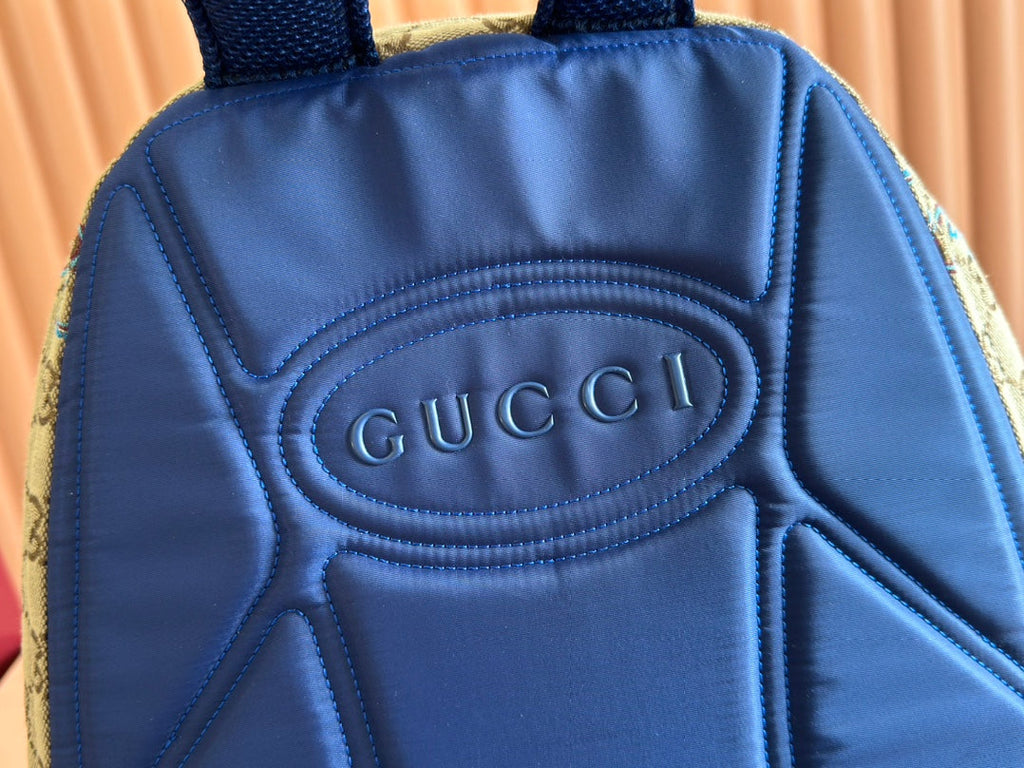 BACKPACK 40 IN BEIGE AND BROWN CANVAS BLUE SNAKE EMBROIDERY