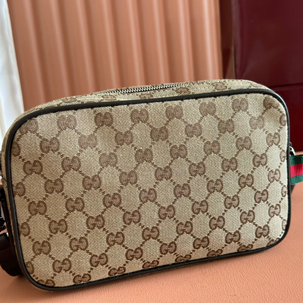 SMALL CROSSBODY BAG 23.5 IN BEIGE AND DARK BROWN GG CANVAS