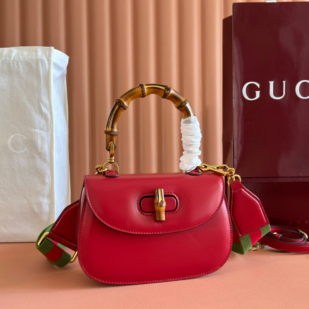 GUCCI BAMBOO MINI BAG 21 RED IN CALFSKIN