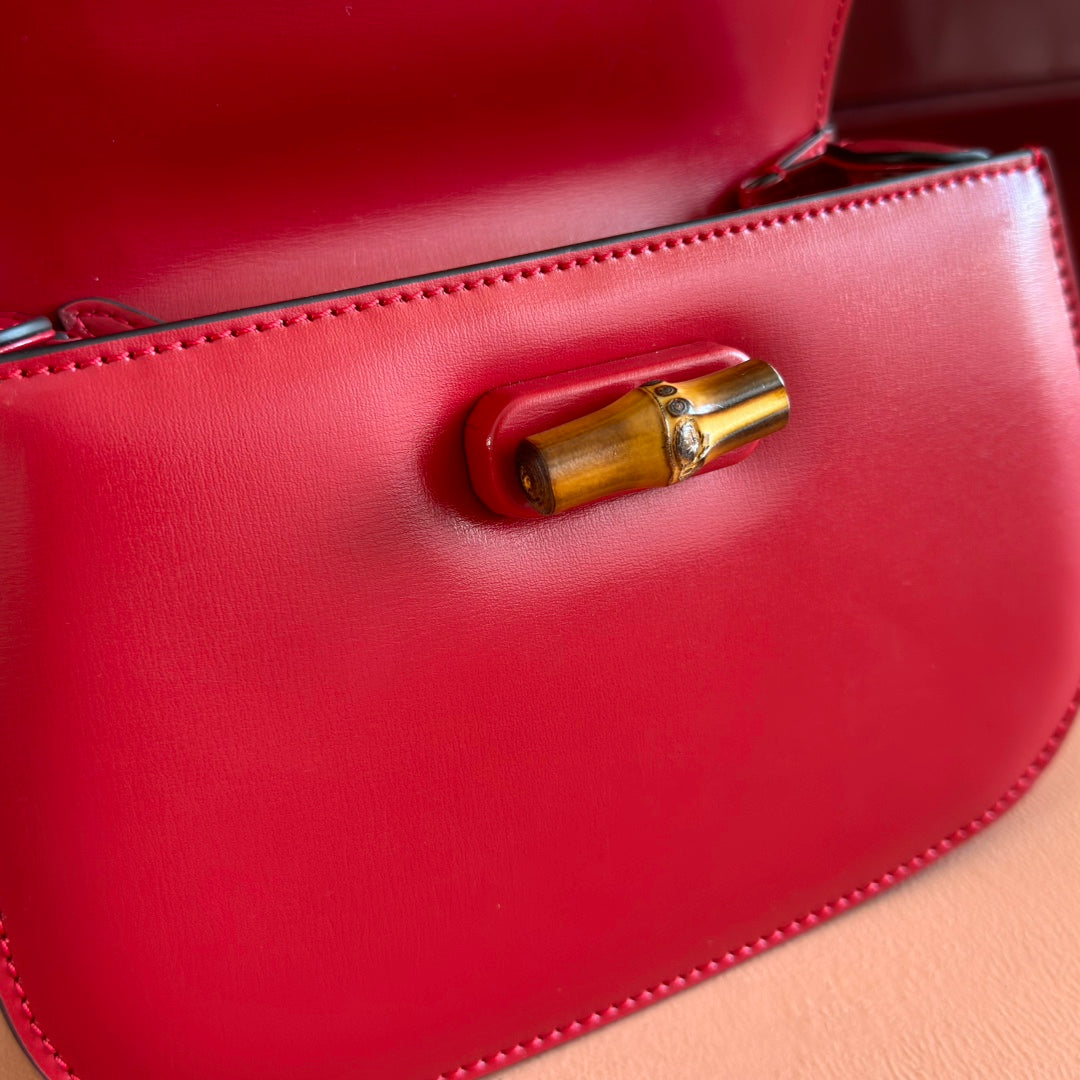 GUCCI BAMBOO MINI BAG 21 RED IN CALFSKIN